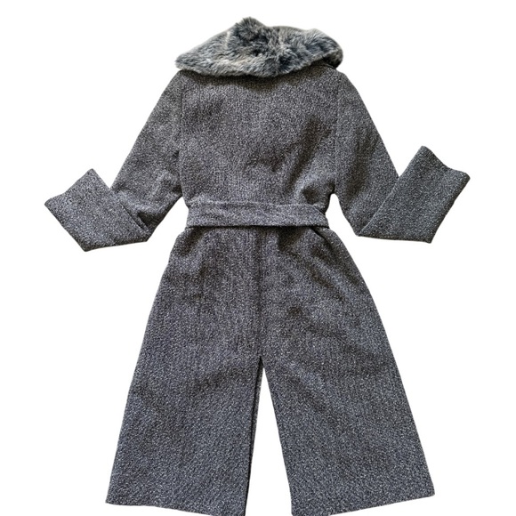 Guess Gray Winter Coat Faux Fur Collar Wool Blend Long Belted Pockets Women’s 2 - Picture 5 of 13